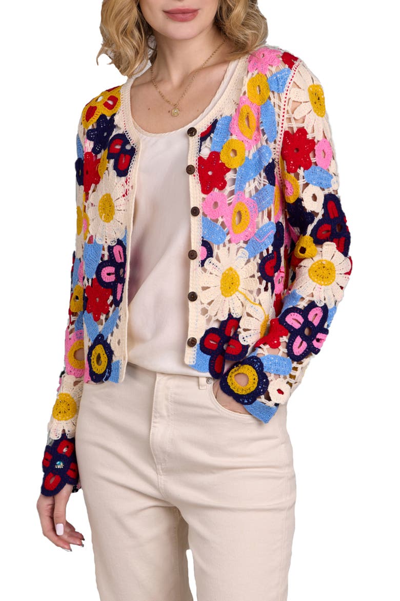 Floral Crochet Cardigan, Alternate, color, WHITE