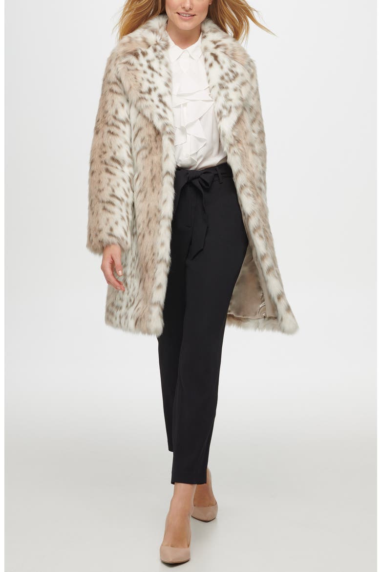 Notch Collar Faux Fur Coat, Alternate, color, LEOPARD