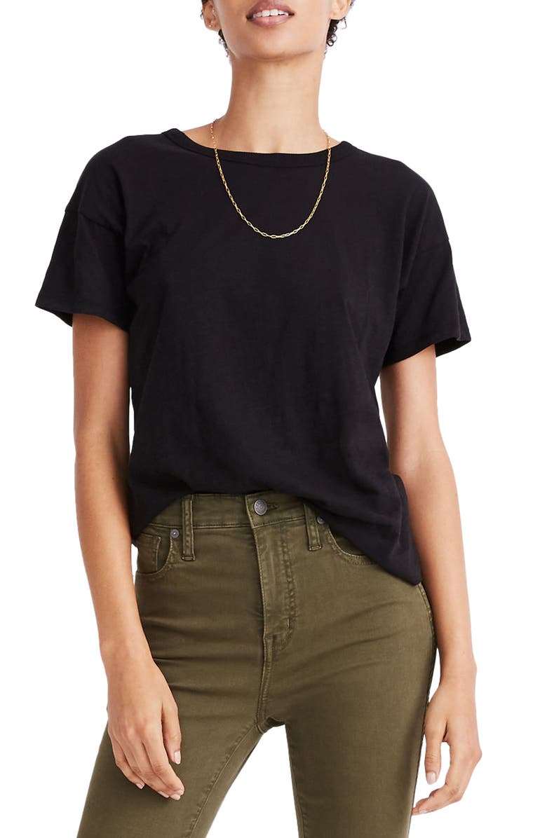 Madewell Whisper Cotton Crewneck T-Shirt, Main, color, True Black