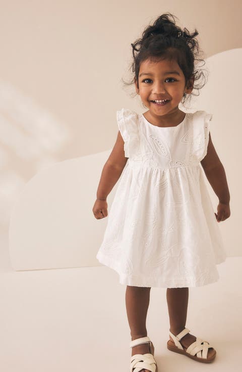 Kids' Embroidered Flutter Sleeve Cotton Dress
