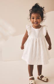 NEXT Kids' Embroidered Flutter Sleeve Cotton Dress