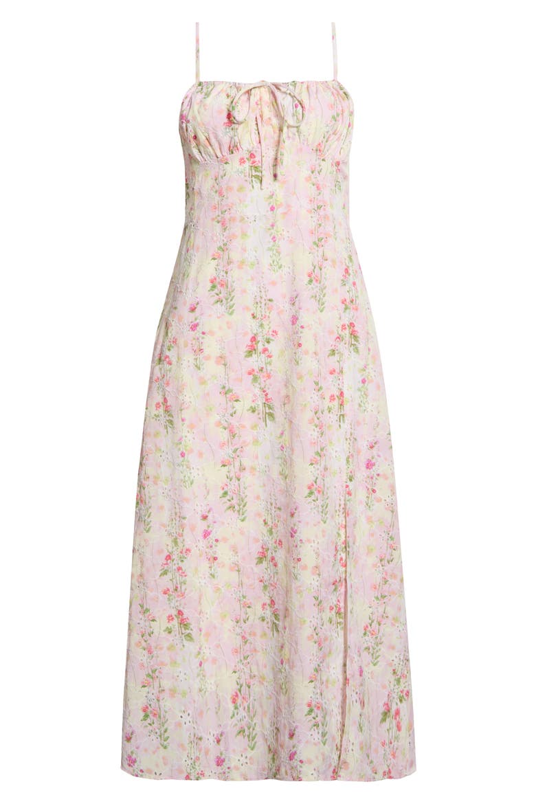 Floral Eyelet Corset Midi Sundress, Alternate, color, CREAM PINK
