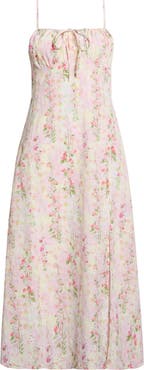 All in Favor Floral Eyelet Corset Midi Sundress