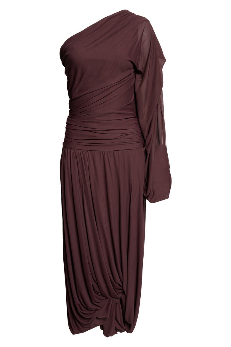Gabri One-Shoulder Gauzy Pleated Jersey Gown, Alternate, color, AUBERGINE