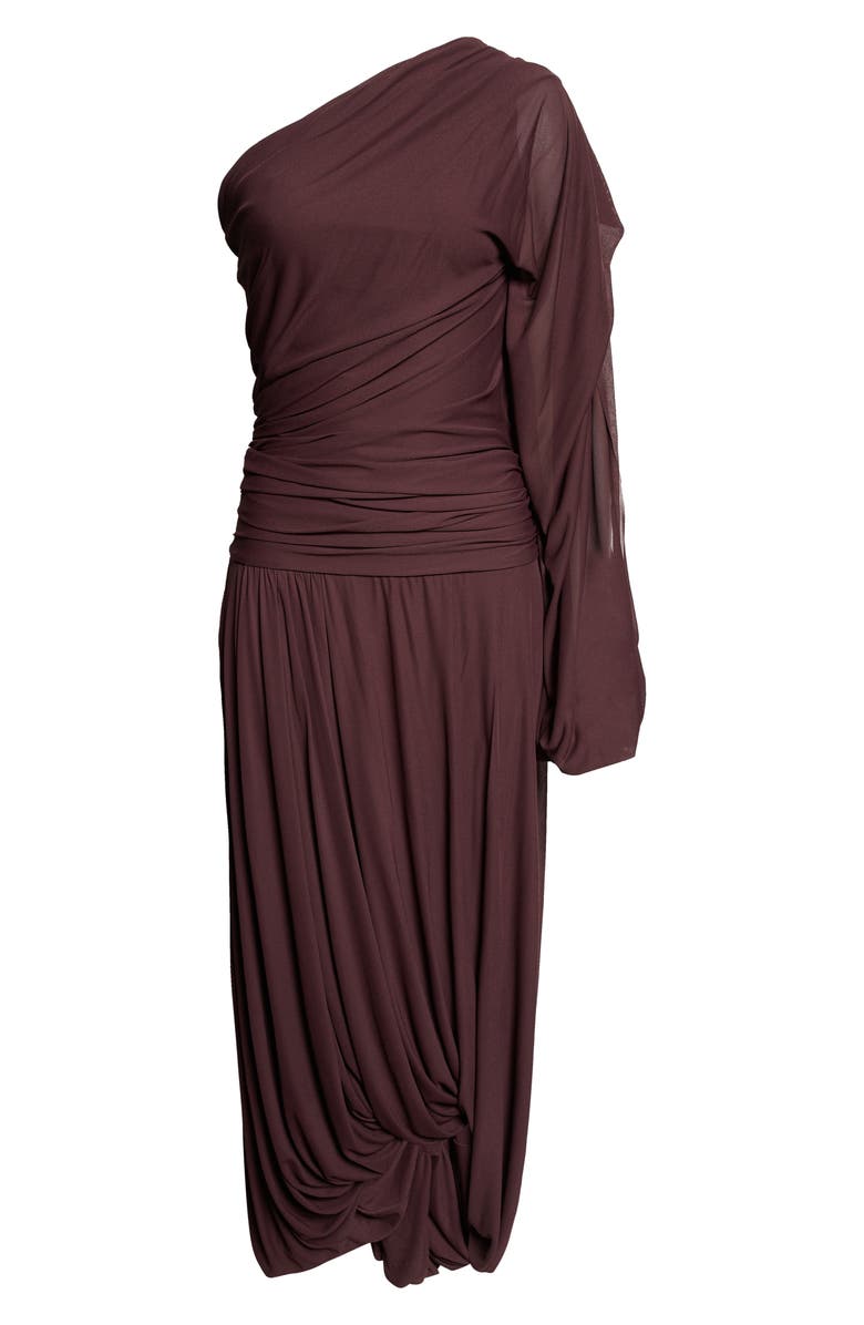 Proenza Schouler Gabri One-Shoulder Gauzy Pleated Jersey Gown, Alternate, color, Aubergine