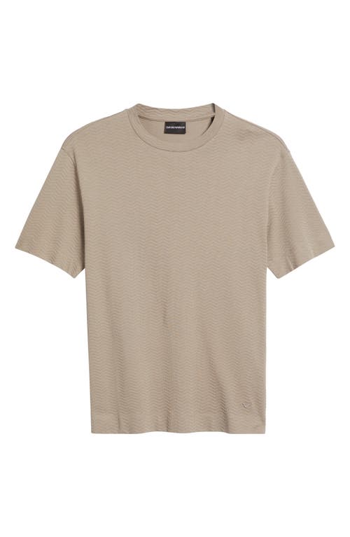 Emporio Armani Tonal Textured Wave Cotton T-shirt In Beige