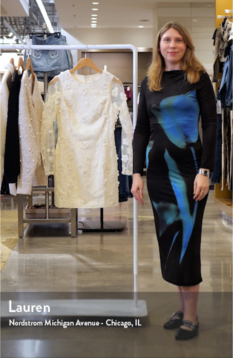 Floral Appliqué Beaded Long Sleeve Minidress, sales video thumbnail