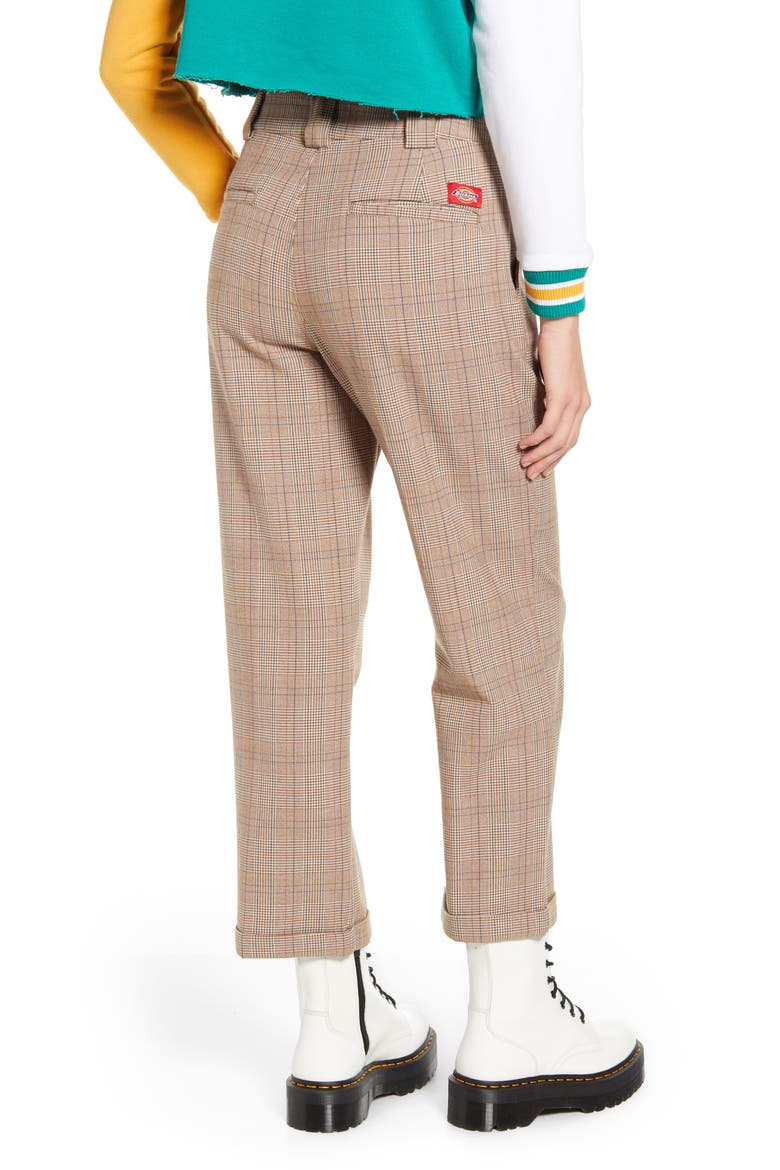 Plaid Straight Leg Crop Work Pants, Alternate, color, BROWN TAN