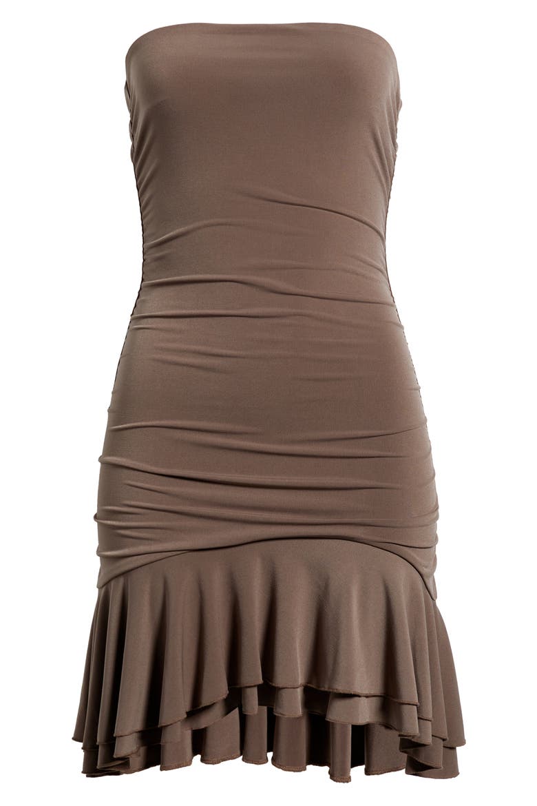 Strapless Drop Waist Minidress, Alternate, color, BROWN QUARTZ