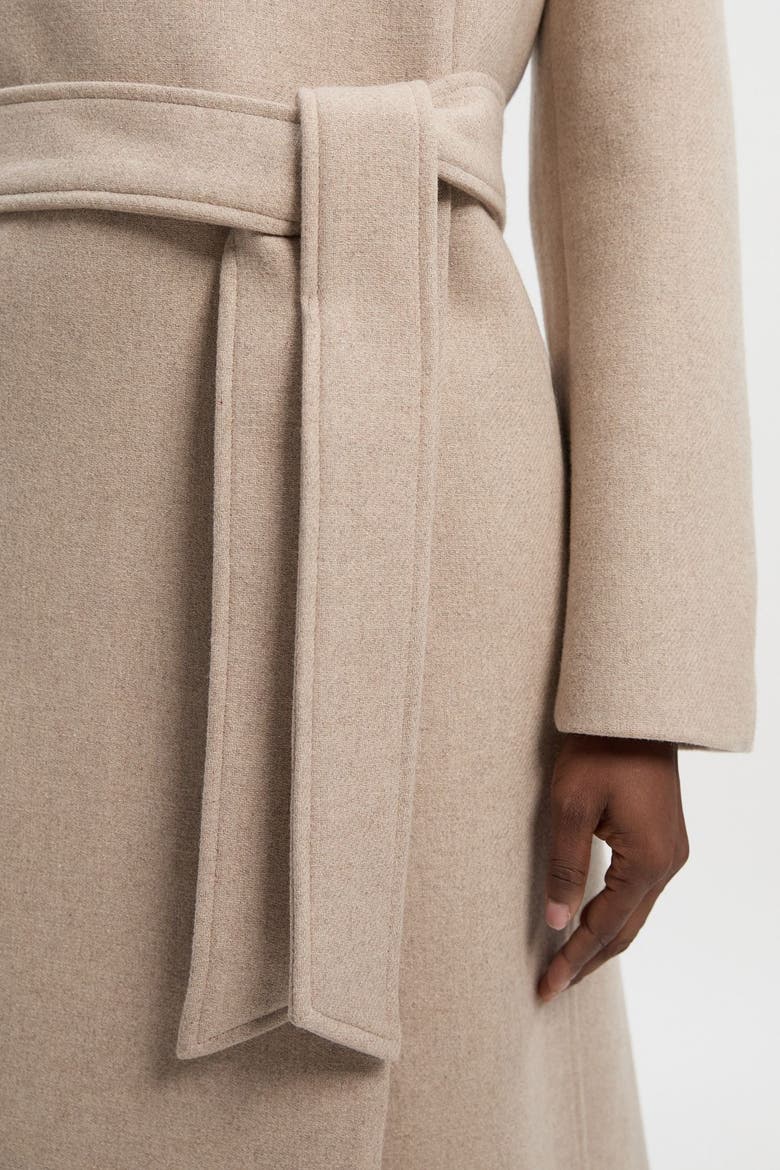 Wool Wrap Neck Tailored Belted Midi Coat, Alternate, color, Oatmeal