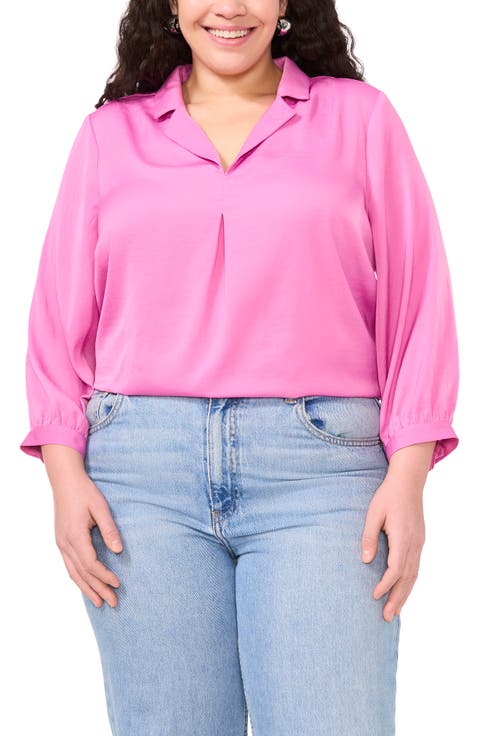 売れ筋商品|||ヴィンスカムート カットソー トップス レディース Plus Size Split-Neck Puffed-Sleeve Top Violet Blush Puff-sleeve Popover Top In Liberty® Edna Floral Fabric For