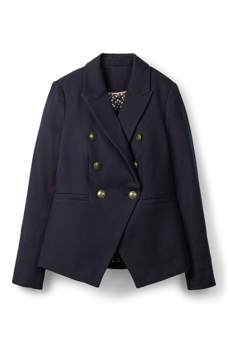 Longeline Twill Double Breasted Blazer, Alternate, color, NAVY