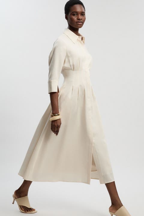 Tailored Linen Darted Waist Midi Dress