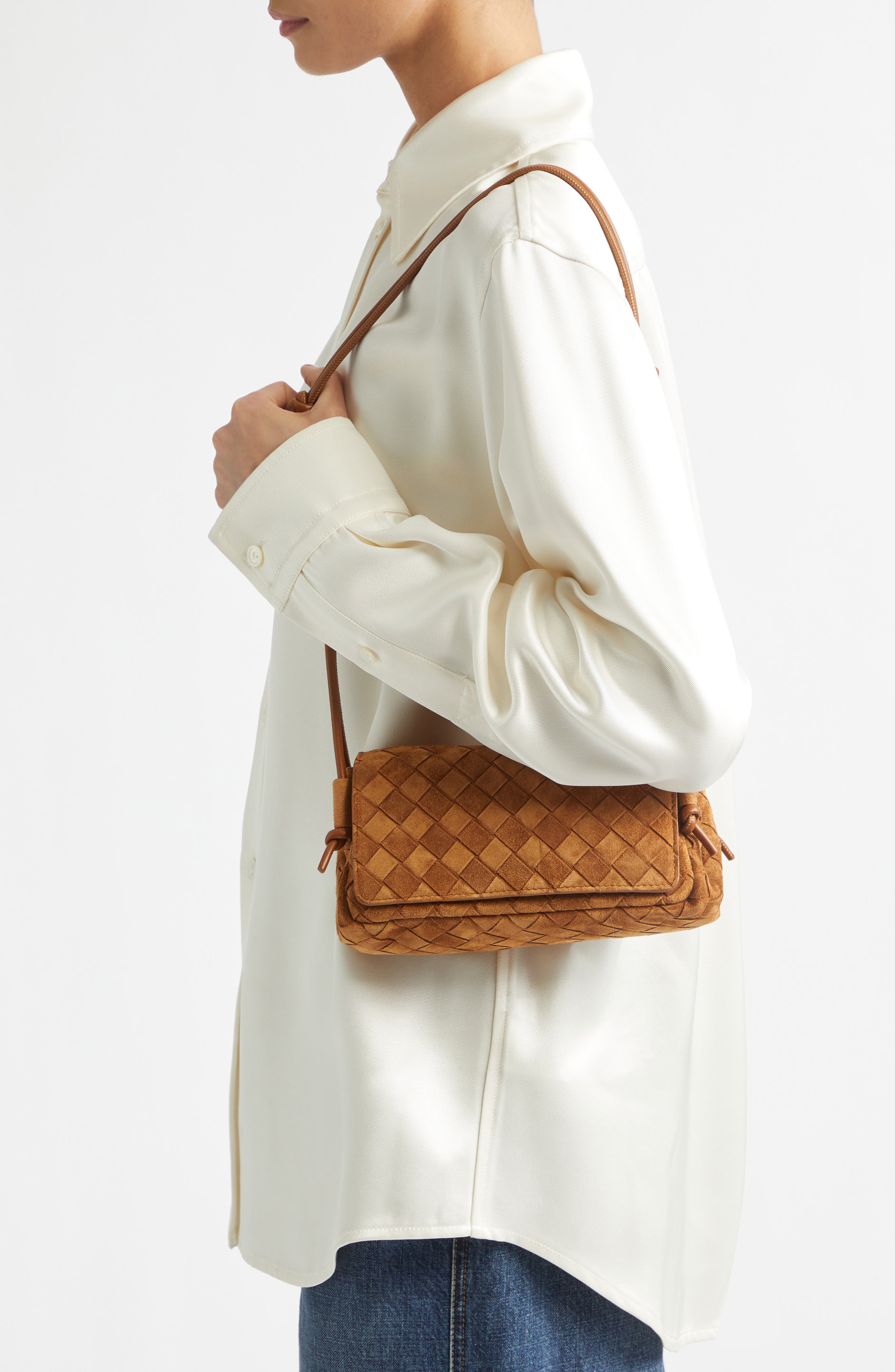 Notturno Intrecciato Suede Crossbody, Alternate, color, 2588 AMBER-GOLD
