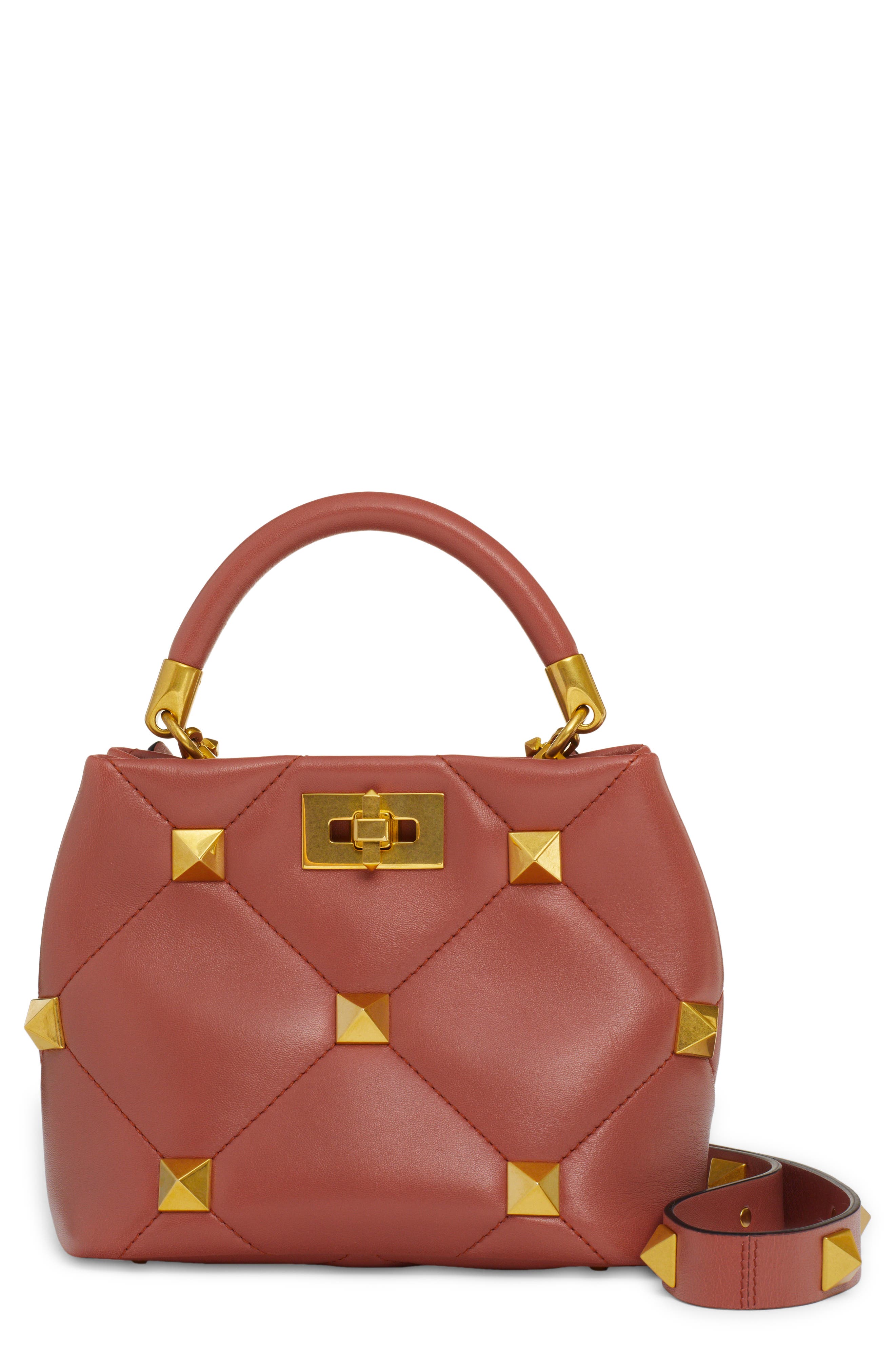 Valentino Garavani Roman Stud Quilted Leather Top Handle Bag, Main, color, 
