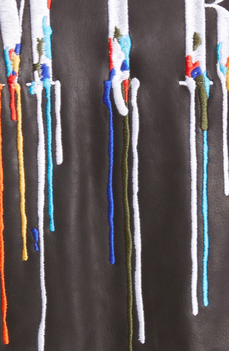 AMIRI Embroidered Paint Drip Core Logo Leather Biker Jacket, Alternate, color, 