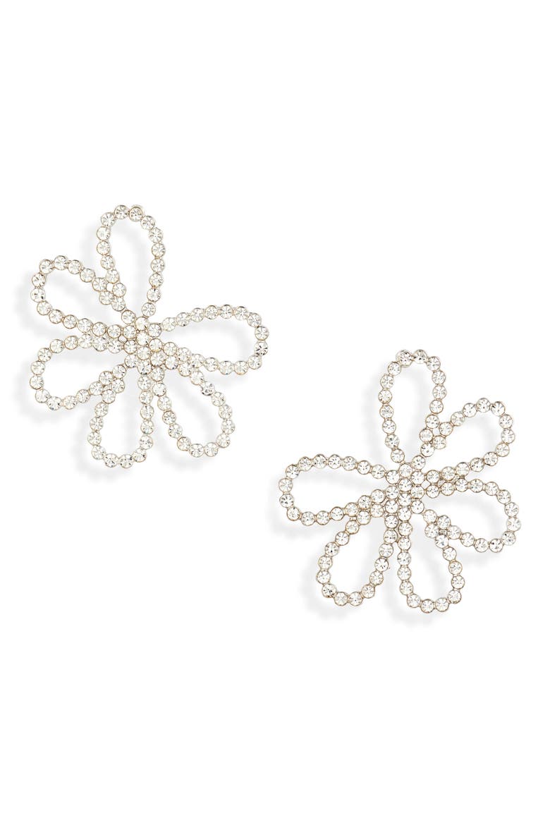 Crystal Flower Stud Earrings, Main, color, SILVER CRYSTAL
