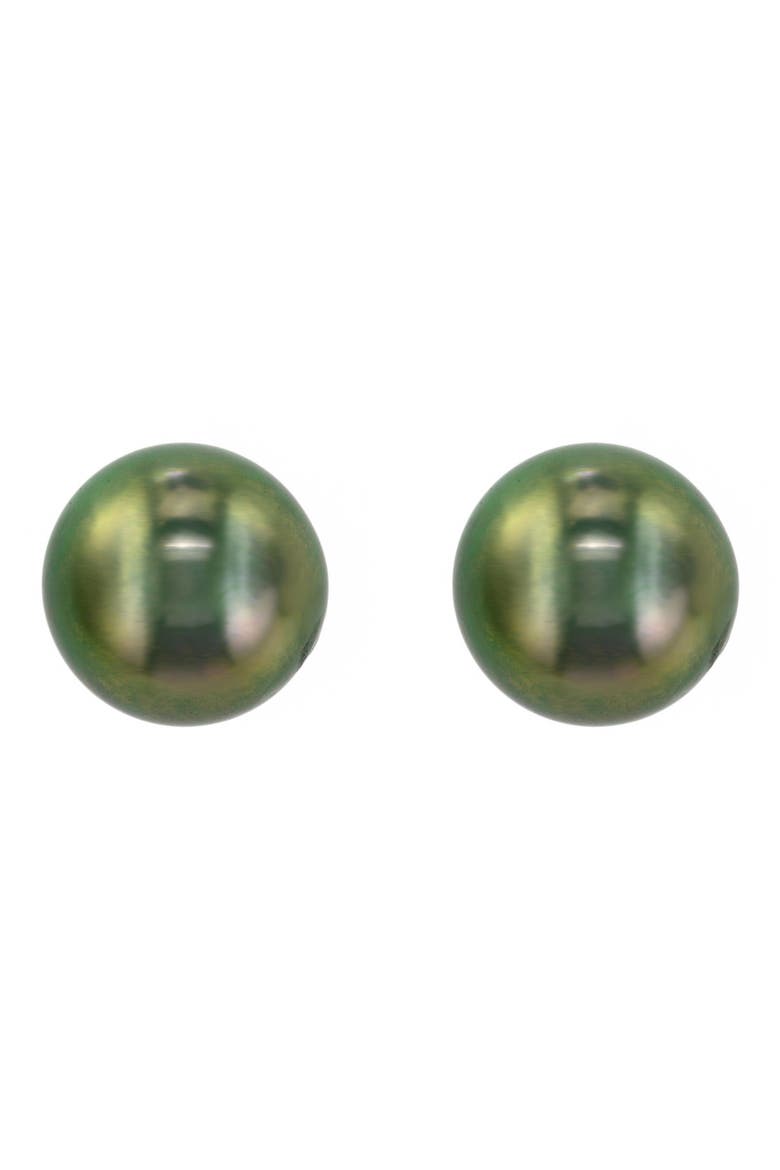 14K White Gold Tahitian Pearl Stud Earrings, Alternate, color, GREEN
