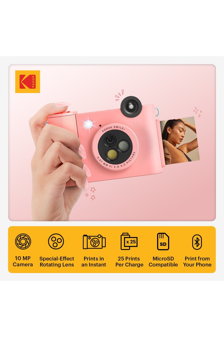 Smile+ Wireless 2x3 Digital Instant Print Camera with Effect Lenses & Zink Technology, Alternate, color, Pink