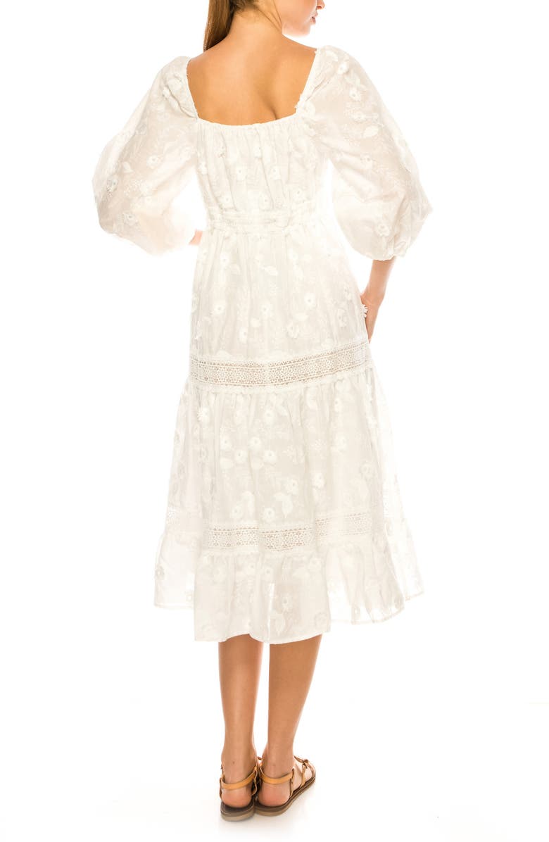 A COLLECTIVE STORY Floral Embroidered Midi Dress, Alternate, color, Bright White