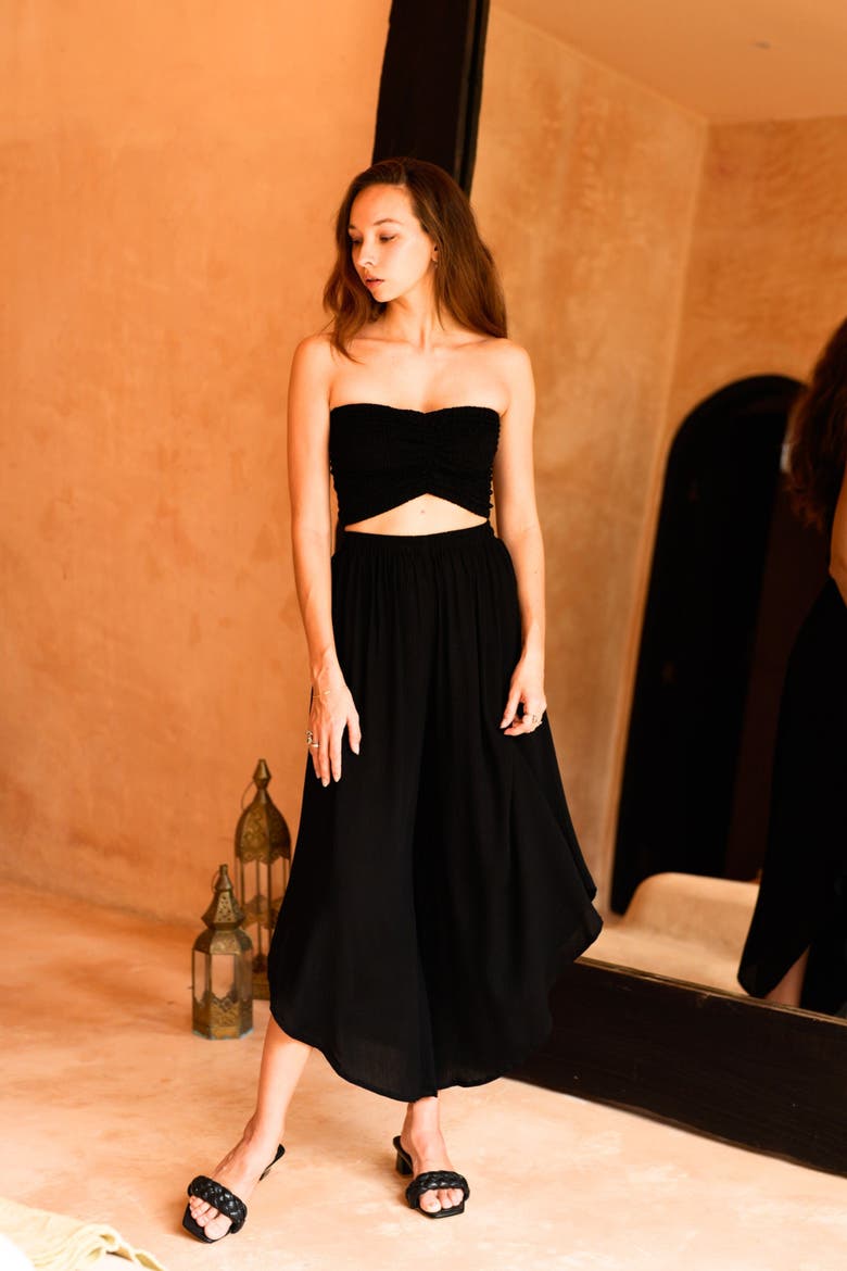 Winona Smocked Tube Top & Asymmetrical Pants Set, Alternate, color, Black