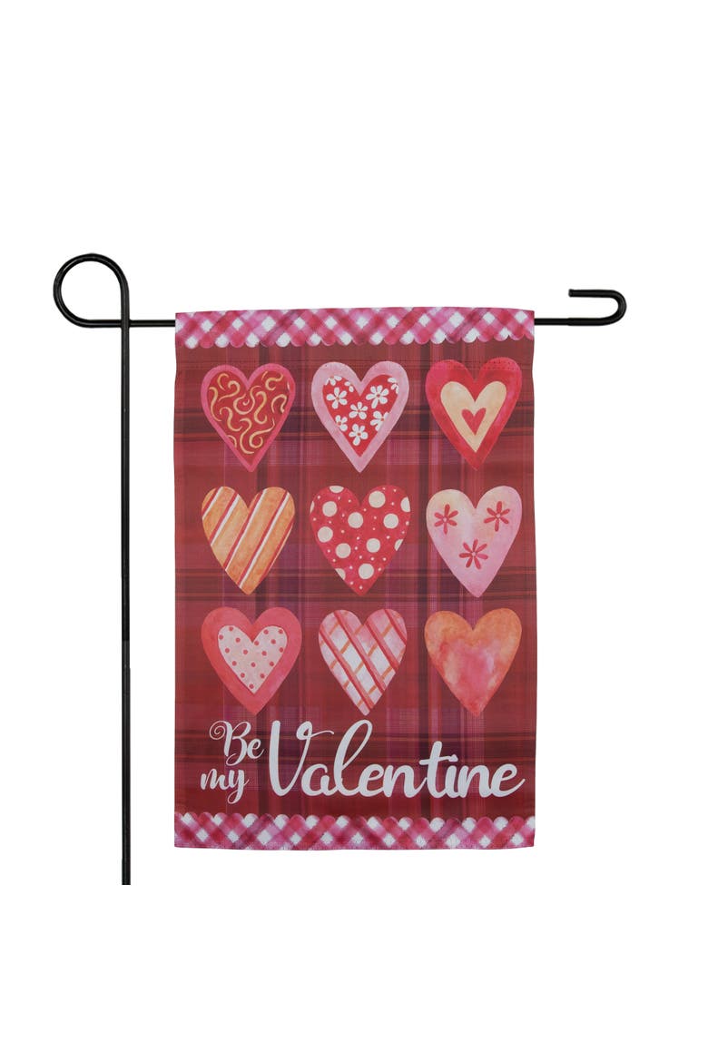 Be My Valentine Plaid and Heart Garden Flag 18" x 12.5", Alternate, color, Red