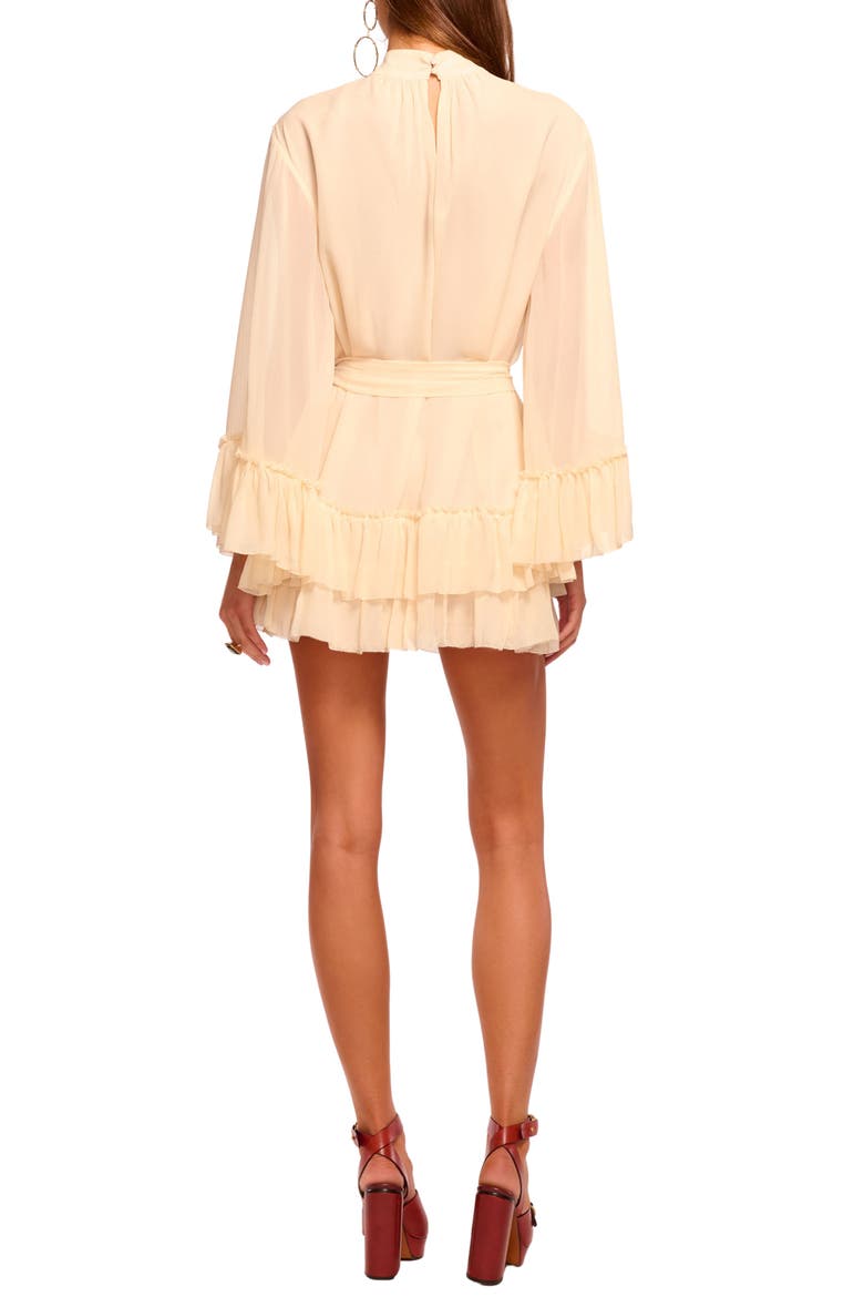 Claudia Lace & Ruffle Detail Long Sleeve Silk Minidress, Alternate, color, BONE