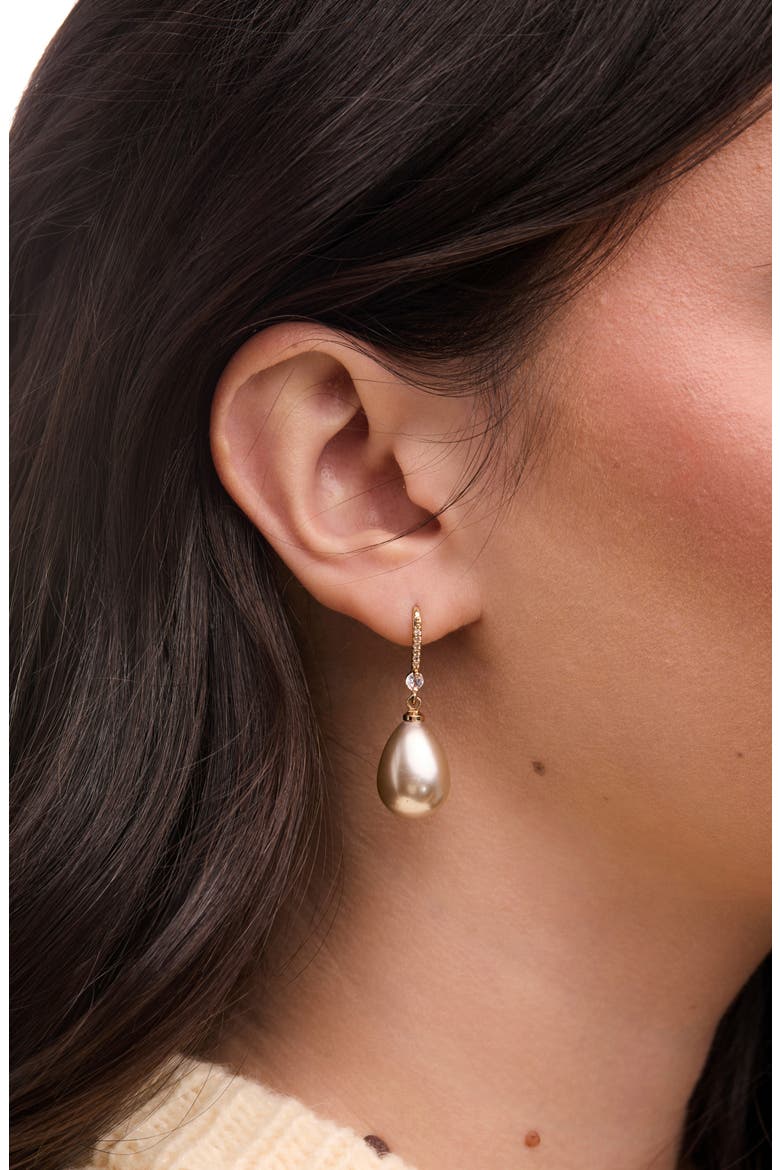 Faux Pearl Crystal Dangle Earrings, Alternate, color, CHAMPAGNE
