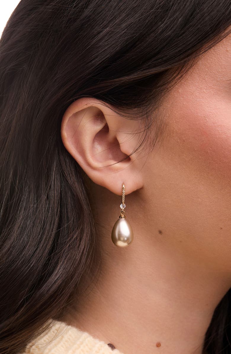 SAACHI Faux Pearl Crystal Dangle Earrings, Alternate, color, Champagne