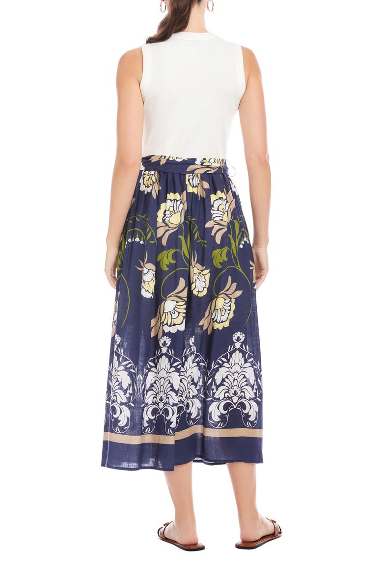 Seline Mixed Media Midi Dress, Alternate, color, NAVY W/ OFF WHITE