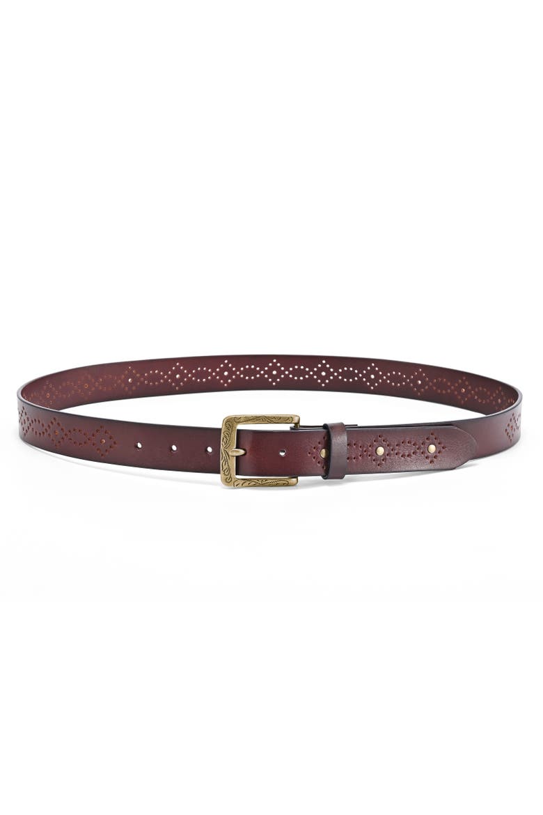 Daisy Genuine Leather Perforated Floral Detail Belt, Alternate, color, Brown