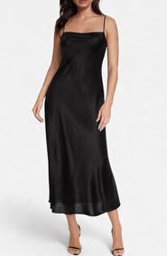bebe Crepe Satin Cowl Neck Midi Slipdress