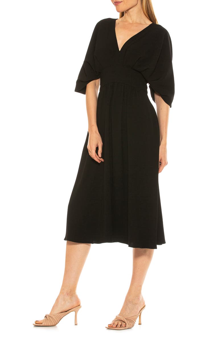 Alexia Admor August Draped Midi Fit & Flare Dress, Alternate, color,