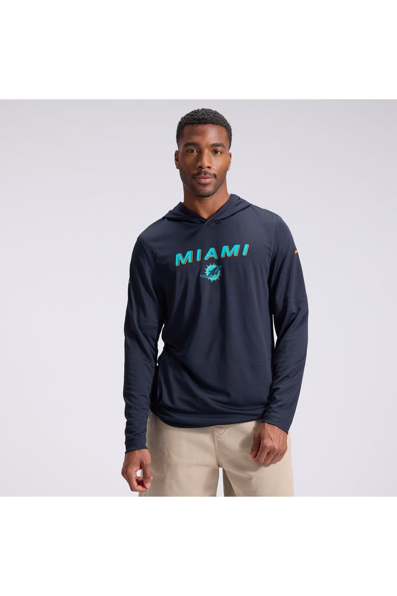 Men's Nike  Navy Miami Dolphins Rivalries Collection Sideline Lightweight Hooded Long Sleeve Top, Main, color, Navy
