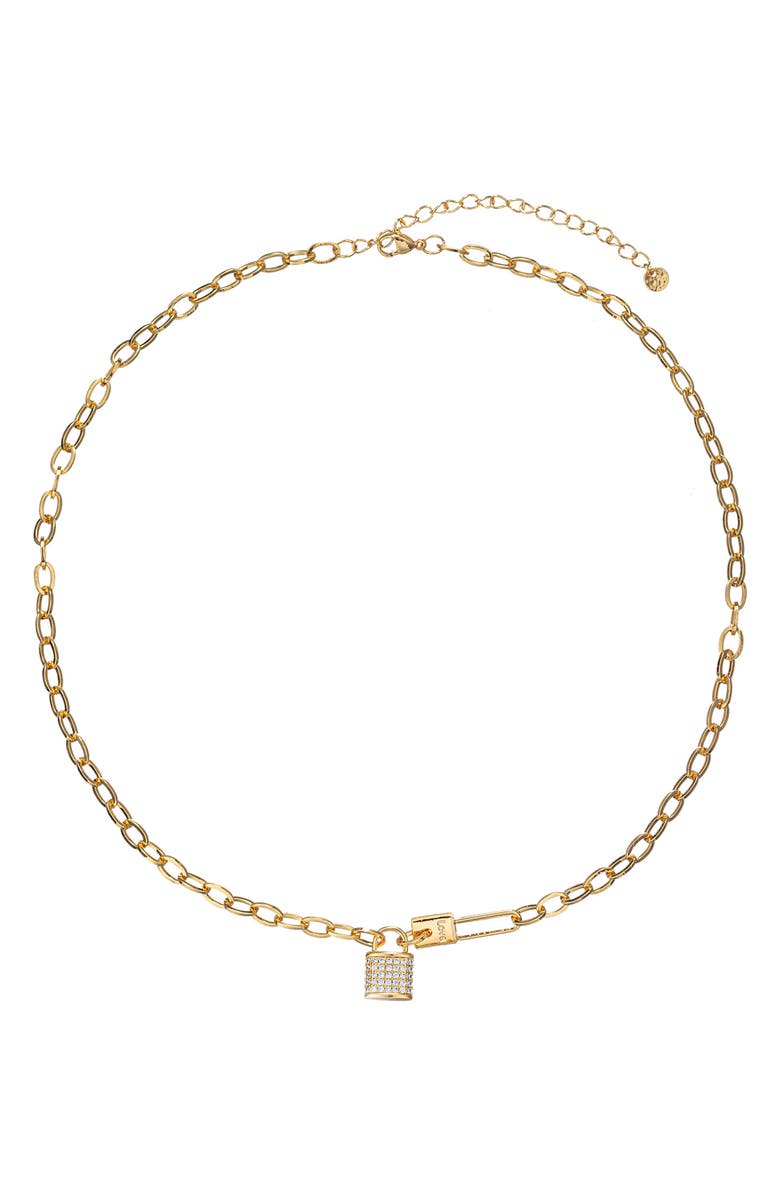 EYE CANDY LOS ANGELES Cubic Zirconia Lock Pendant Necklace, Alternate, color, Gold