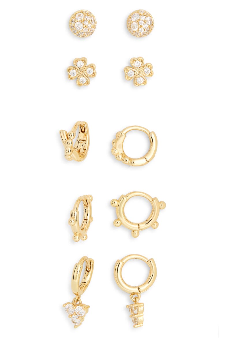 5-Pack Assorted Stud & Huggie Hoop Earrings, Alternate, color, CLEAR- GOLD