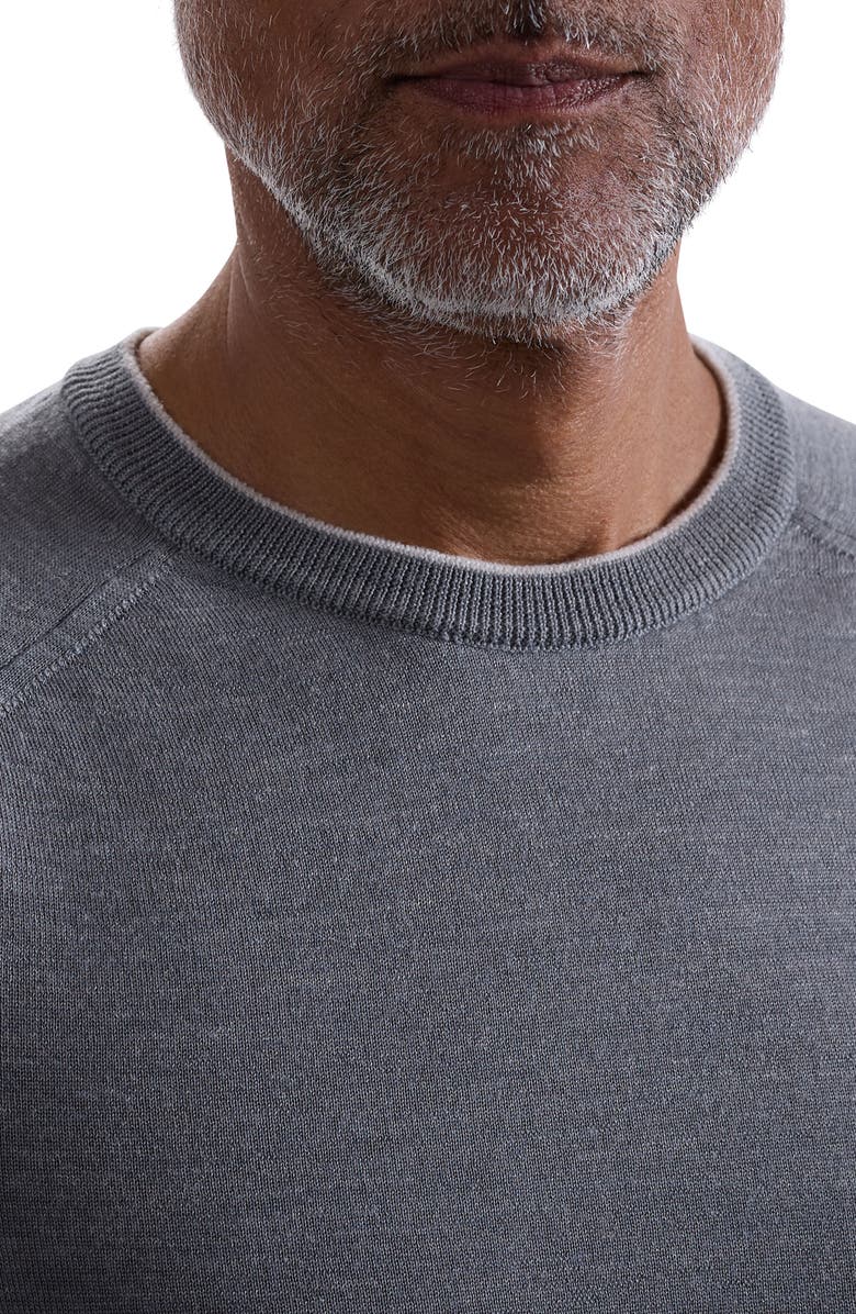 Bugatchi Tipped Merino Wool, Silk & Linen Crewneck Sweater, Alternate, color, Zinc