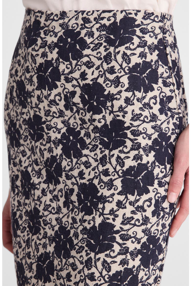 Floral Print Linen Midi Skirt, Alternate, color, OAT
