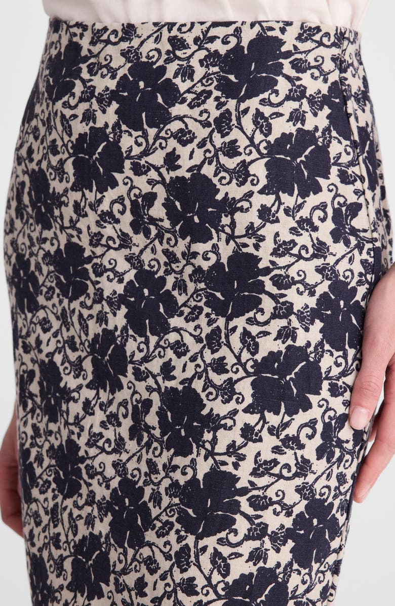 Madewell Floral Print Linen Midi Skirt, Alternate, color, Oat