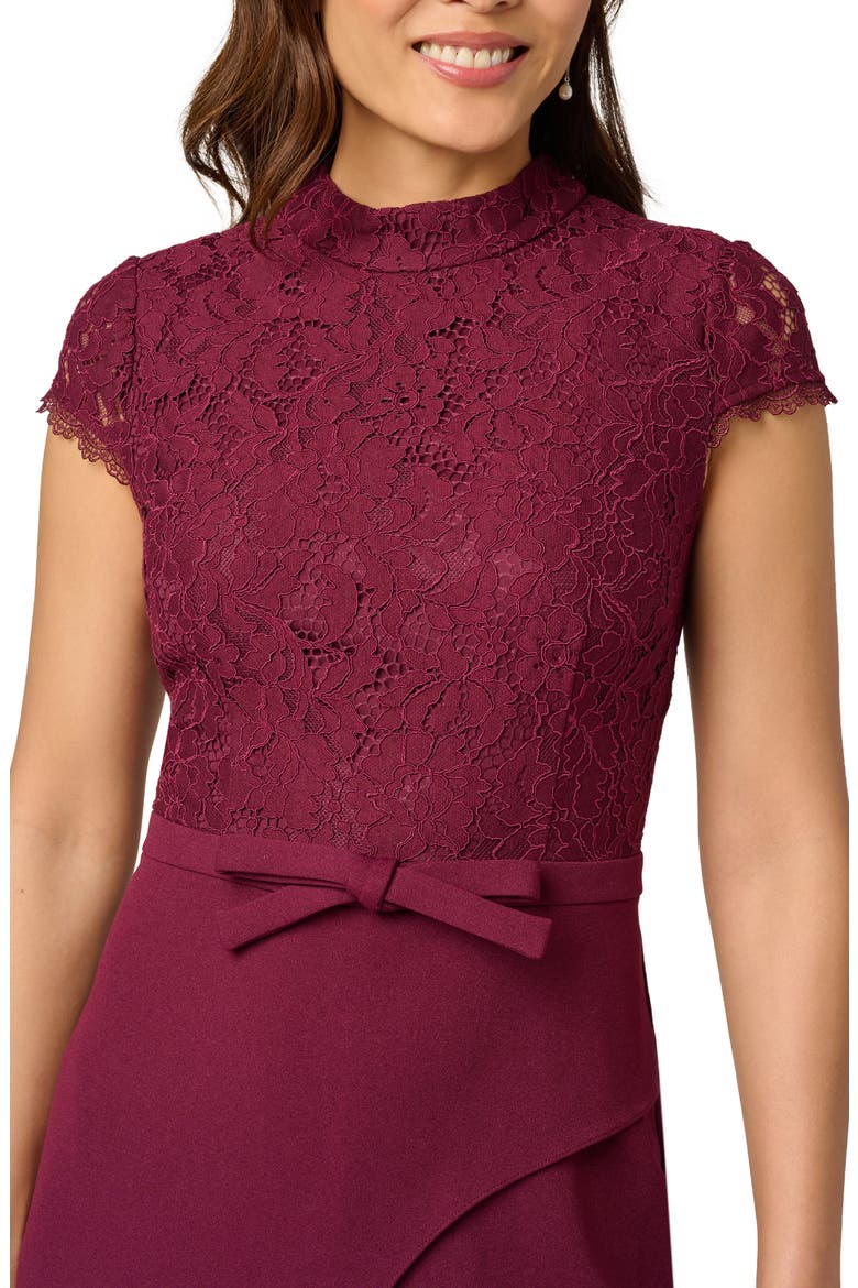 Mixed Media Lace & Crepe Jumpsuit, Alternate, color, CABERNET