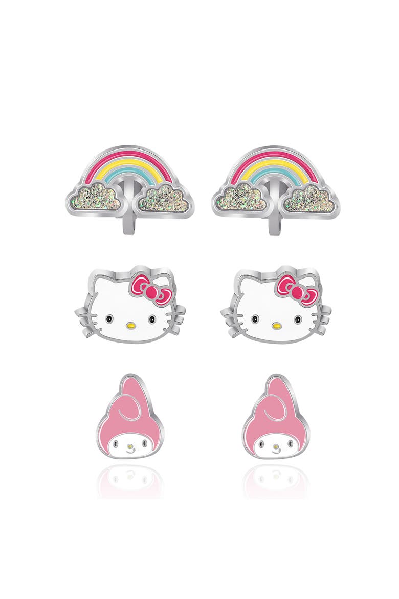 Clip On Earrings 3-Pack, Rainbow, My Melody and Hello Kitty Earrings, Alternate, color, Multicolor