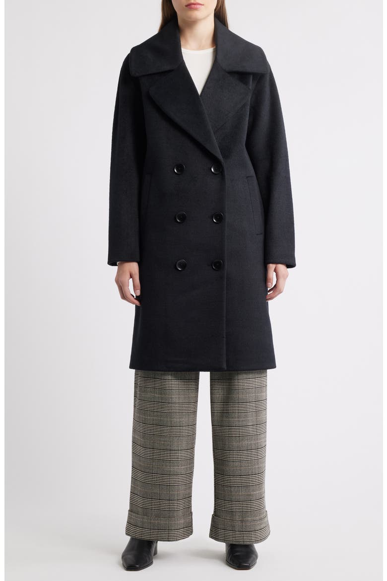 Double Breasted Knit Coat, Main, color, BLACK