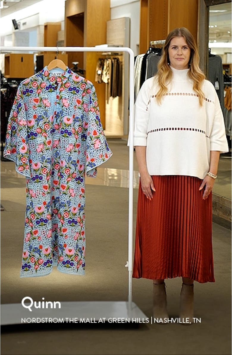 Floral Open Stitch Long Sleeve Cover-Up Dress, sales video thumbnail