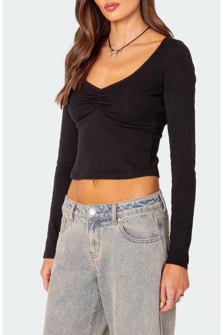 Nat Ruched Crop Top, Alternate, color, BLACK