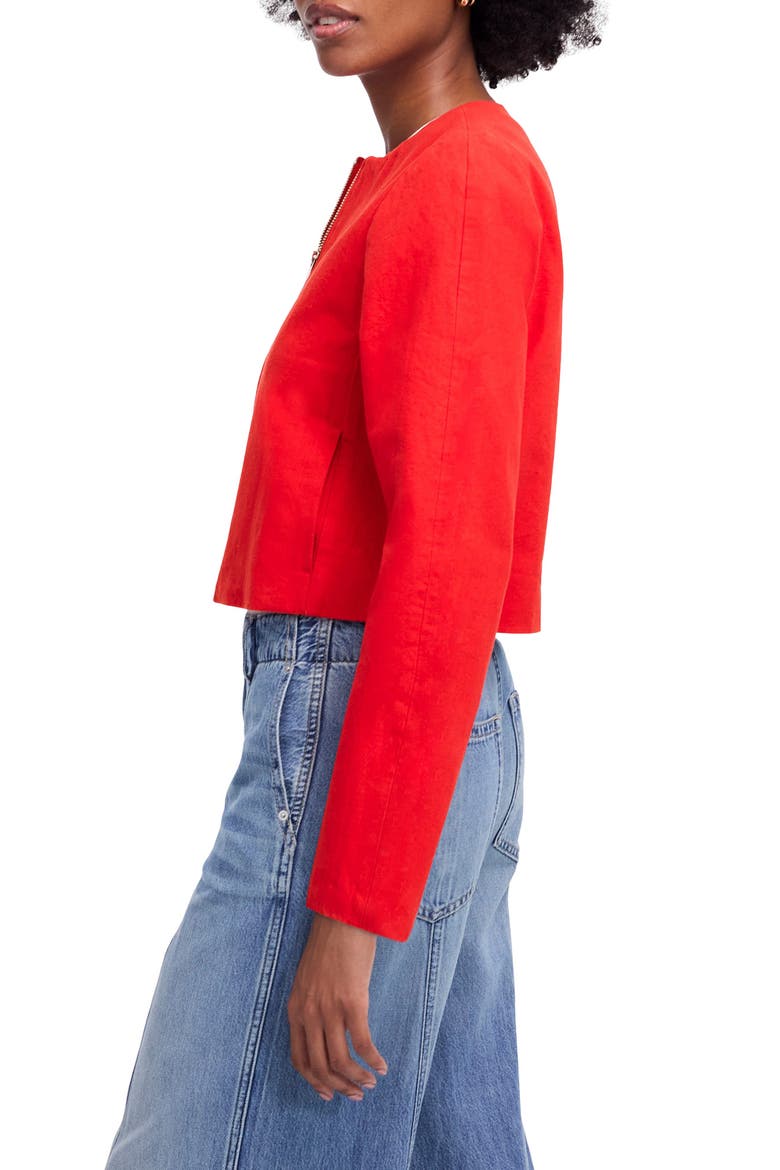 Cotton & Linen Blend Zip-Up Jacket, Alternate, color, FESTIVAL RED