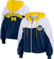 WEAR by Erin Andrews Women's WEAR by Erin Andrews Navy/White Michigan Wolverines Color-Block Full-Zip Hoodie