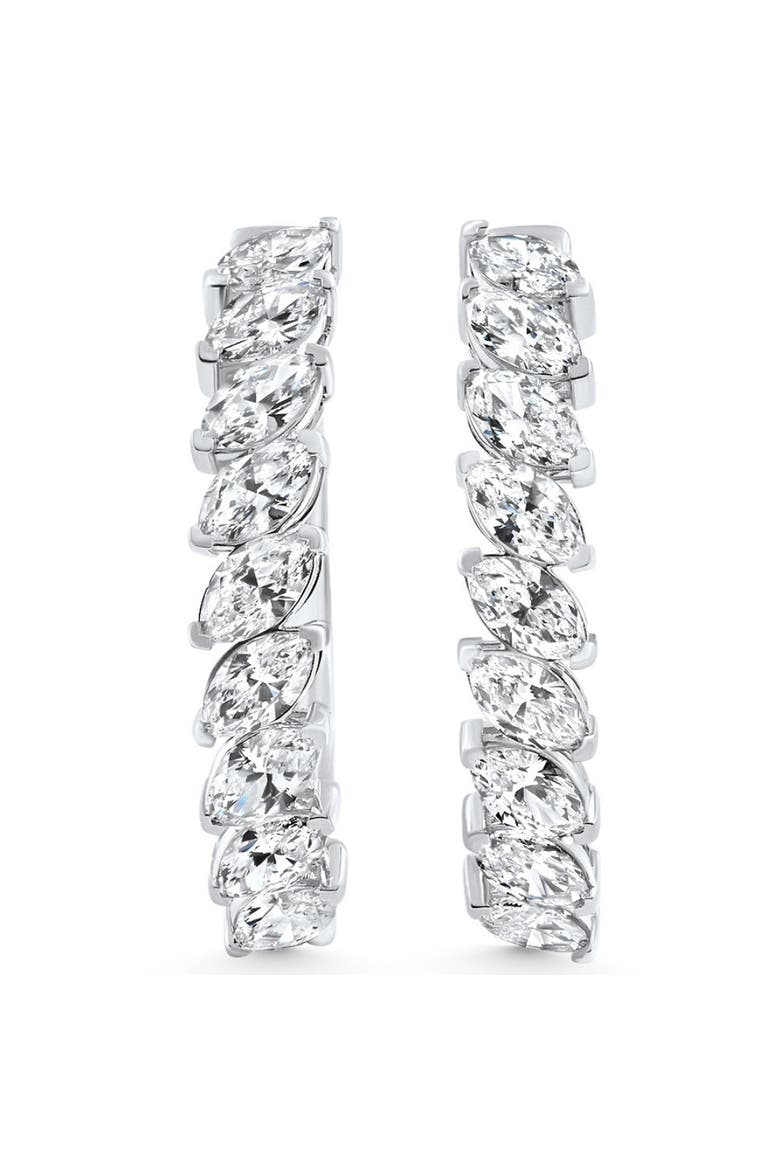 2 - 6 Ct Marquise Cut Diamond Hoops 14k Gold Lab Grown Women's Earrings 1", Alternate, color, White Gold - 3Ct