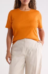 Eileen Fisher Rib Knit Stretch Organic Cotton Crewneck Top