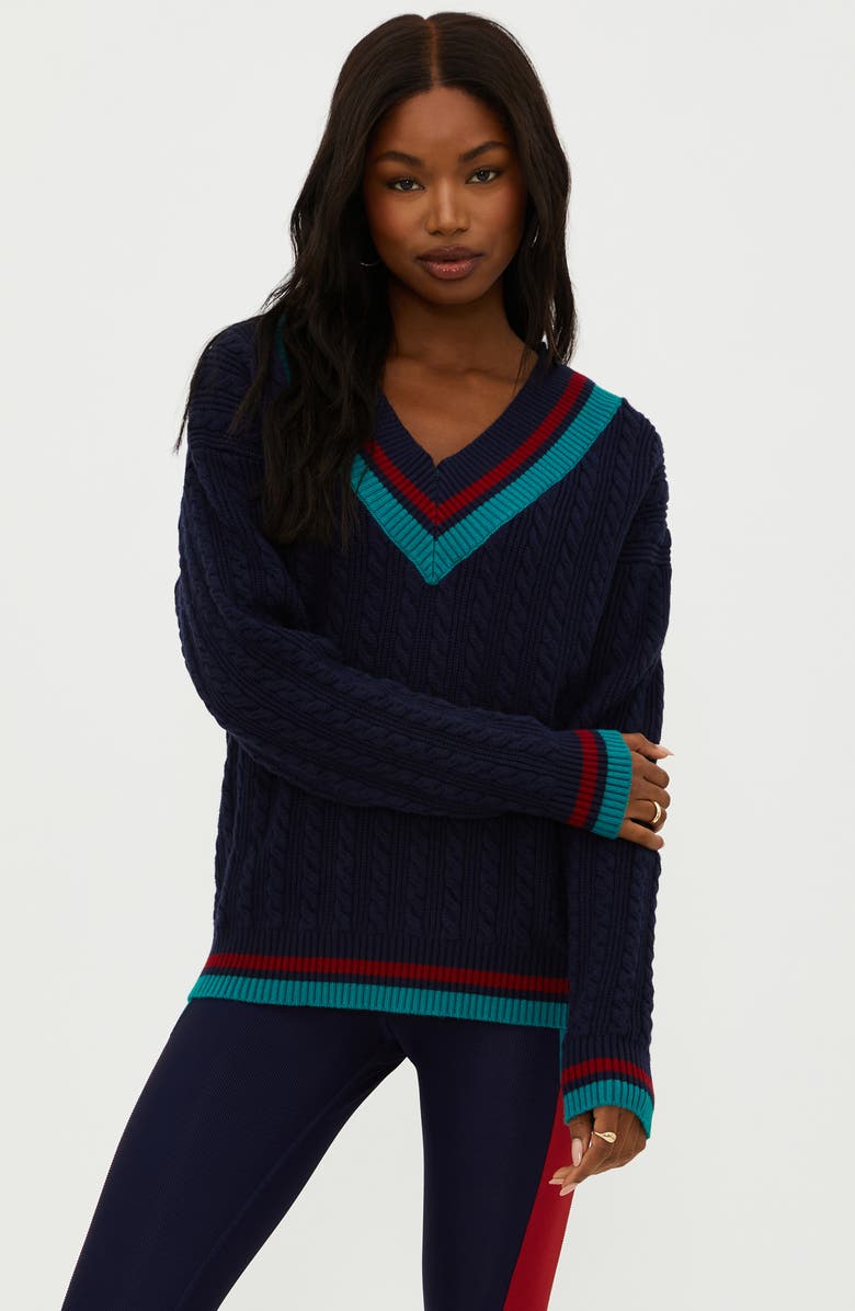 Beach Riot Montana Cable Stitch Sweater, Alternate, color, Ultramarine Colorblock