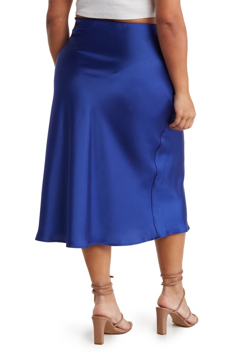 Renee C Satin Midi Skirt, Alternate, color, Royal Blue